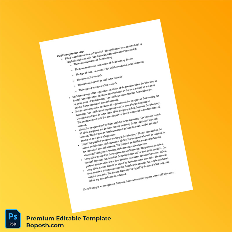 Customizable India Central Drugs Standard Control Organization Stem Cell Registration Certificate Editable Word & PDF Template 5 page Customizable India Central Drugs Standard Control Organization Stem Cell Registration Certificate Editable Word & PDF Template 5 page