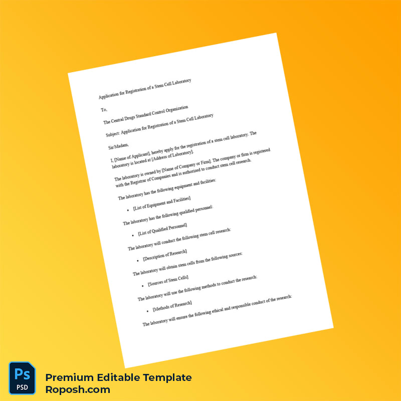 Customizable India Central Drugs Standard Control Organization Stem Cell Registration Certificate Editable Word & PDF Template 5 page Customizable India Central Drugs Standard Control Organization Stem Cell Registration Certificate Editable Word & PDF Template 5 page