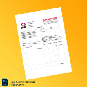 India Classic Digital Tax Invoice Template in Word and PDF formats 2 page