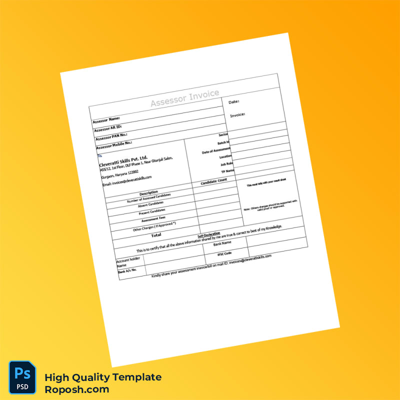 India Cleveratti Skills Pvt Ltd Assessor Invoice Template in Word and PDF formats India Cleveratti Skills Pvt Ltd Assessor Invoice Template in Word and PDF formats