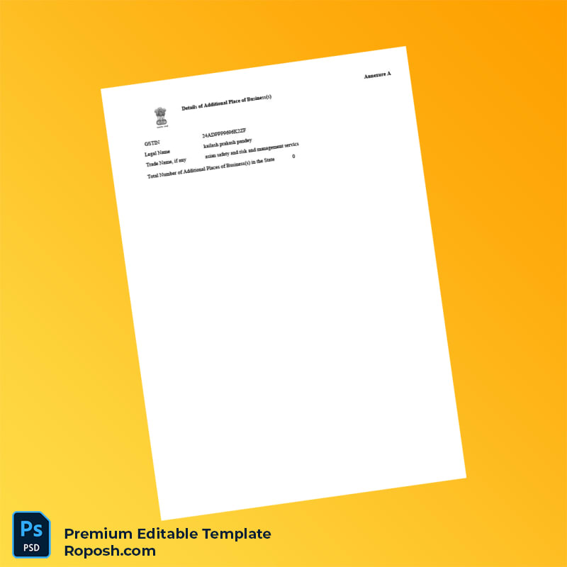 India Commercial Tax Department GST Registration Certificate Editable Word & PDF Template 3 page India Commercial Tax Department GST Registration Certificate Editable Word & PDF Template 3 page