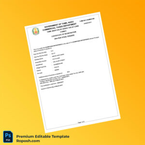 Customizable India Commercial Taxes Department VAT Registration Certificate Editable Word & PDF Template 2 page