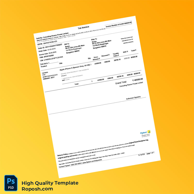India Consulting Rooms Private Limited Invoice Template in Word and PDF formats India Consulting Rooms Private Limited Invoice Template in Word and PDF formats