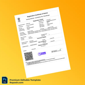Customizable India Coochbehar RTO Registration Certificate Editable Word & PDF Template Customizable India Coochbehar RTO Registration Certificate Editable Word & PDF Template