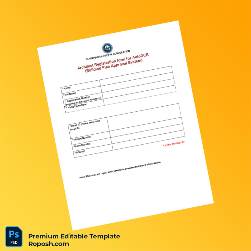 Customizable India Council of Architects Architect Registration Form Editable Word & PDF Template Customizable India Council of Architects Architect Registration Form Editable Word & PDF Template