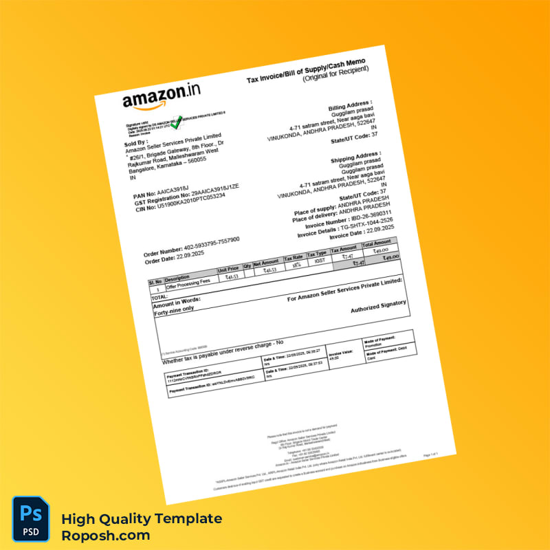India DAWNTTECH ELECTRONICS PRIVATE LIMITED Invoice Template in Word and PDF formats 2 page India DAWNTTECH ELECTRONICS PRIVATE LIMITED Invoice Template in Word and PDF formats 2 page