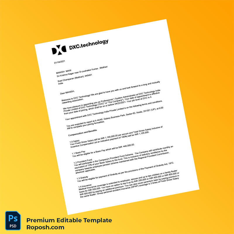 Customizable India DXC Technology Employment Verification Letter Word & PDF Template 8 page Customizable India DXC Technology Employment Verification Letter Word & PDF Template 8 page