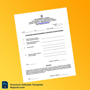India Delhi Medical Council Certificate of Good Standing Application Form Editable Word & PDF Template 2 page