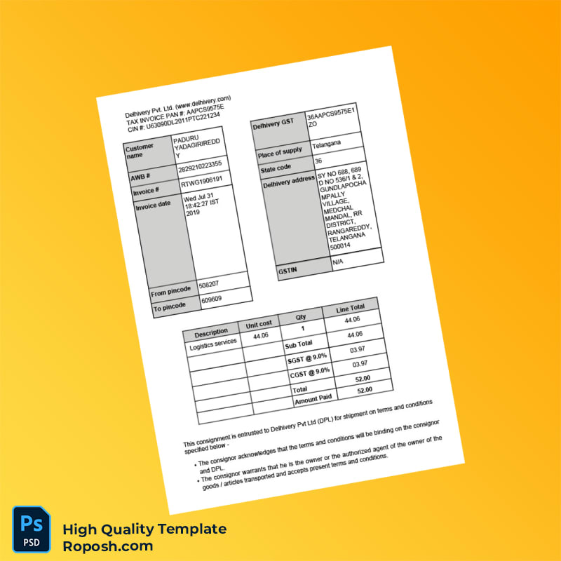 India Delhivery Pvt Ltd Tax Invoice Template in Word and PDF formats 4 page India Delhivery Pvt Ltd Tax Invoice Template in Word and PDF formats 4 page