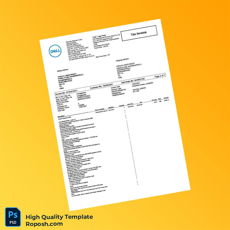 India Dell International Services Invoice Template in Word and PDF formats 7 page India Dell International Services Invoice Template in Word and PDF formats 7 page