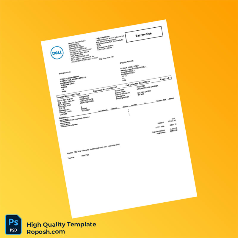 India Dell International Services Invoice Template in Word and PDF formats 7 page India Dell International Services Invoice Template in Word and PDF formats 7 page