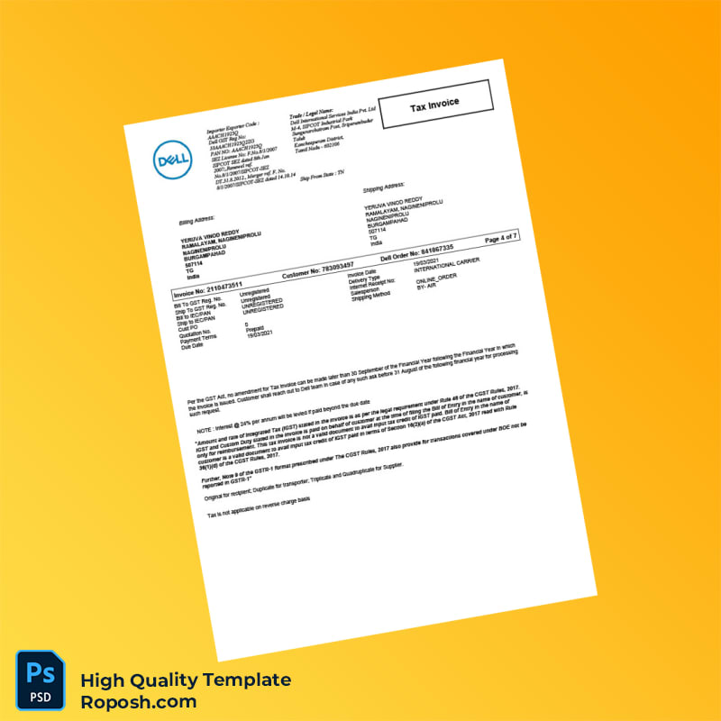 India Dell International Services Invoice Template in Word and PDF formats 7 page India Dell International Services Invoice Template in Word and PDF formats 7 page