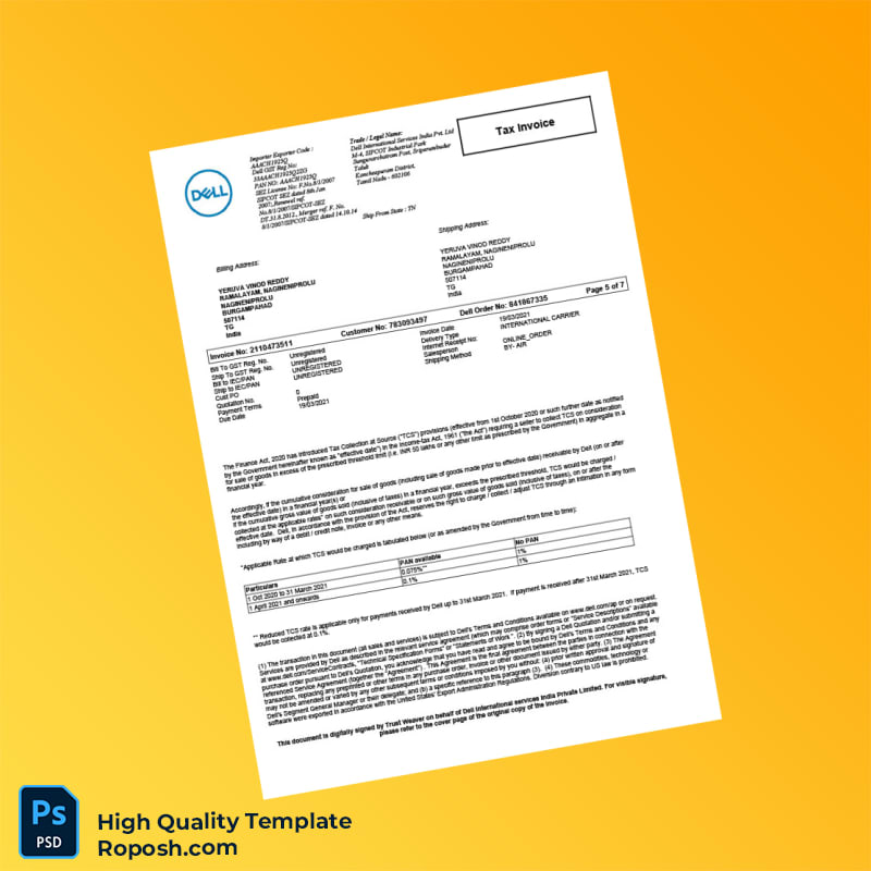 India Dell International Services Invoice Template in Word and PDF formats 7 page India Dell International Services Invoice Template in Word and PDF formats 7 page