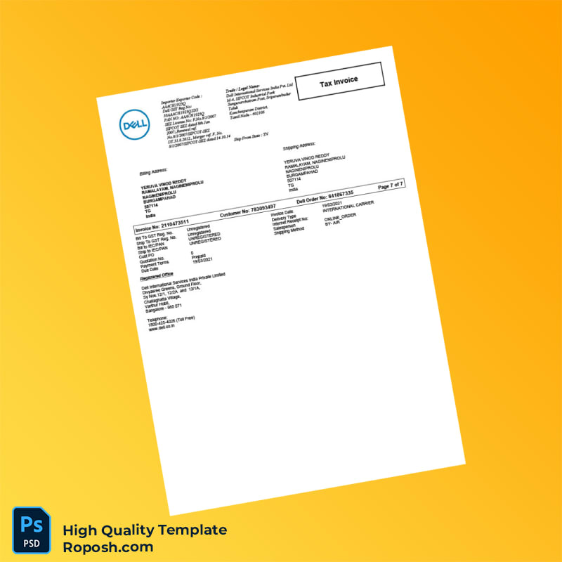 India Dell International Services Invoice Template in Word and PDF formats 7 page India Dell International Services Invoice Template in Word and PDF formats 7 page