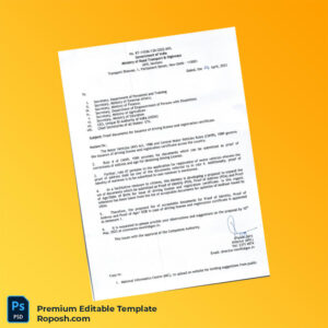 India Department of Transport Editable Registration Certificate Editable Word & PDF Template 3 page