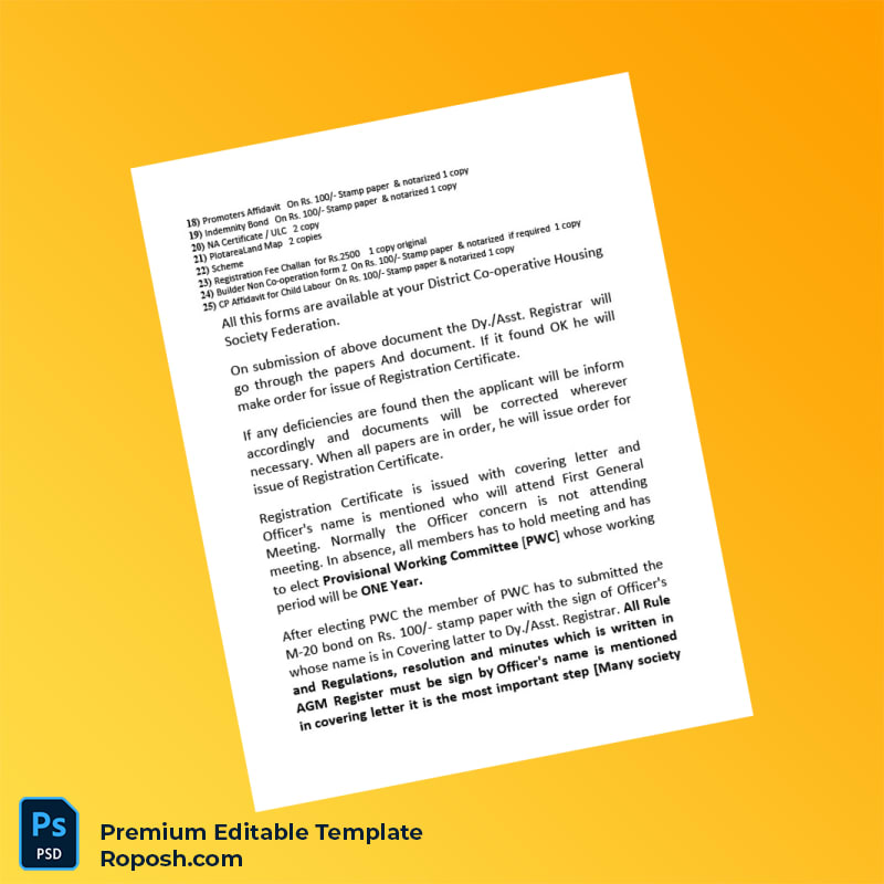 Customizable India Deputy Registrar Housing Cooperative Registration Certificate Editable Word & PDF Template 6 page Customizable India Deputy Registrar Housing Cooperative Registration Certificate Editable Word & PDF Template 6 page