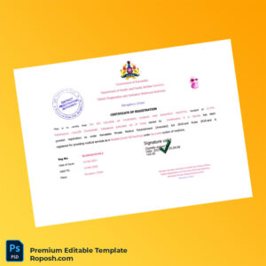 India District Registration Authority Editable Hospital Registration Certificate Editable Word & PDF Template