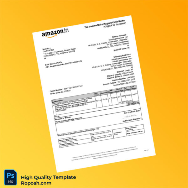 Mall Invoice India Dry Fruit Mall Invoice Template in Word and PDF formats | roposh