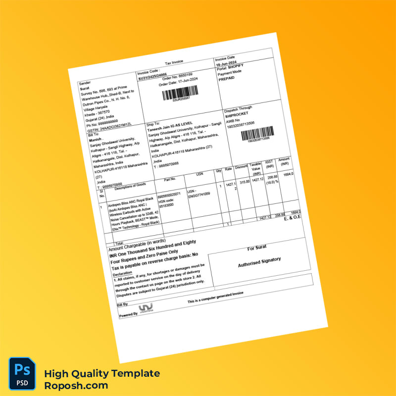 India Dutrons Pipes Company Invoice Template in Word and PDF formats India Dutrons Pipes Company Invoice Template in Word and PDF formats
