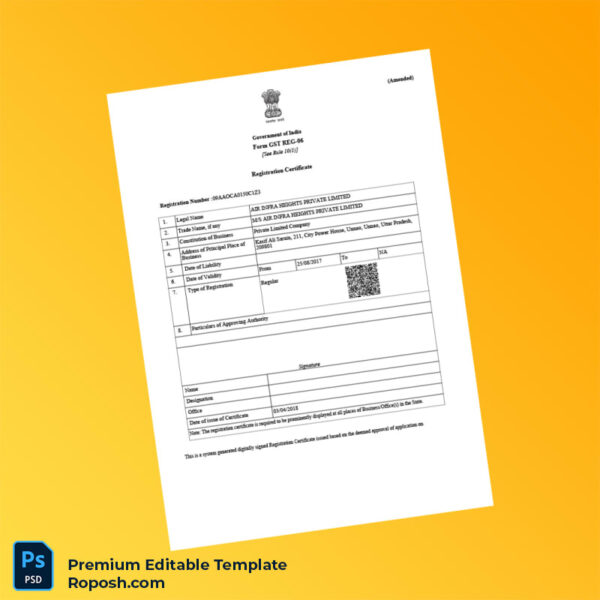 Indigent Register Format India Editable Business Registration Certificate Editable Word & PDF ...