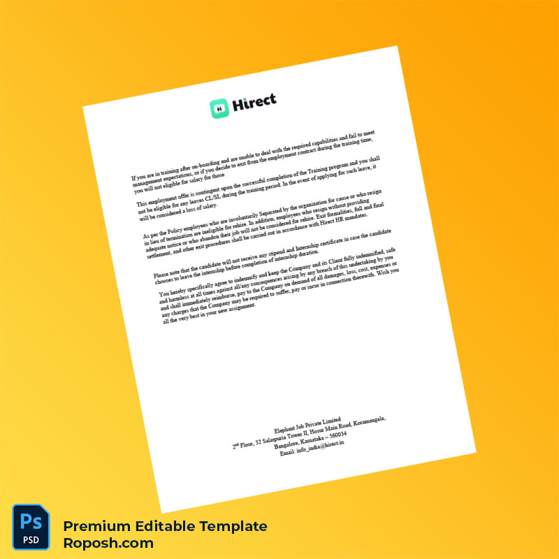 Customizable India Elephant Job Private Limited Internship Letter Word & PDF Template 2 page Customizable India Elephant Job Private Limited Internship Letter Word & PDF Template 2 page