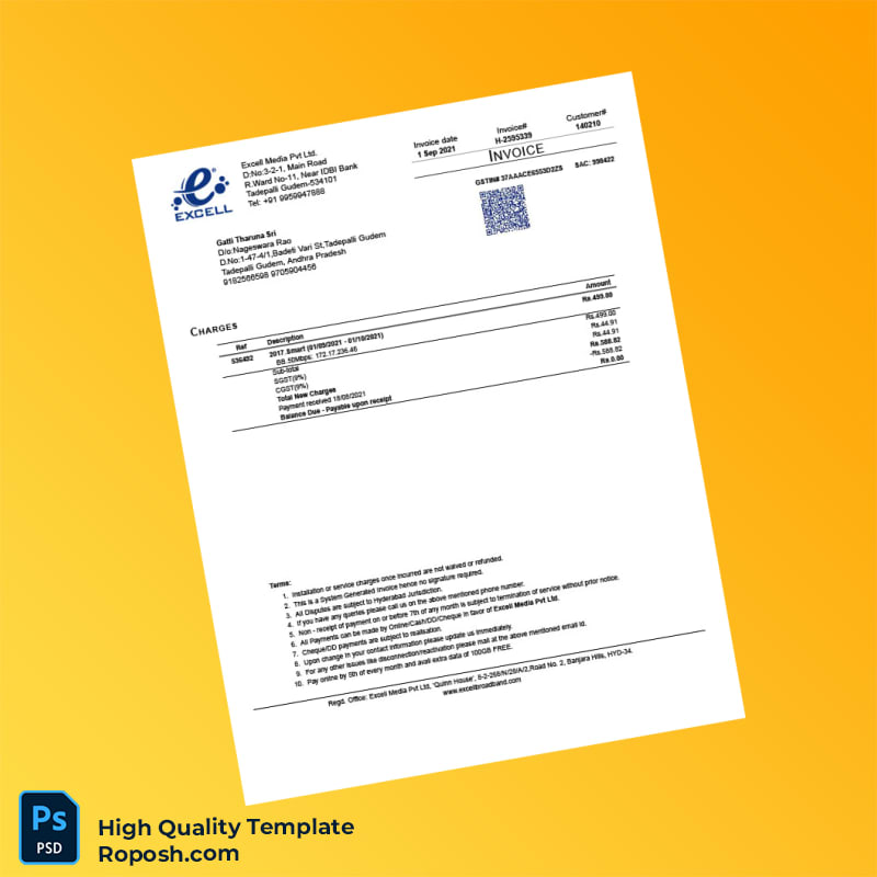 India Excell Media Pvt Ltd Invoice Template in Word and PDF formats India Excell Media Pvt Ltd Invoice Template in Word and PDF formats