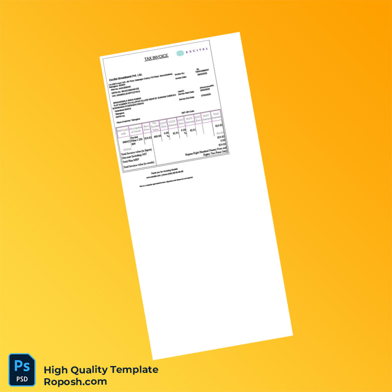 India Excitel Broadband Invoice Template in Word and PDF formats India Excitel Broadband Invoice Template in Word and PDF formats