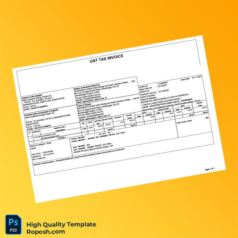 India Exide Leclanche Energy Private Ltd Invoice Template in Word and PDF formats India Exide Leclanche Energy Private Ltd Invoice Template in Word and PDF formats