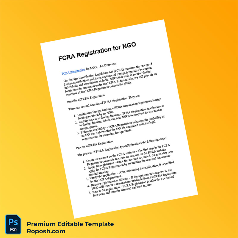 Customizable India FCRA Registration Certificate Editable Word & PDF Template 2 page Customizable India FCRA Registration Certificate Editable Word & PDF Template 2 page