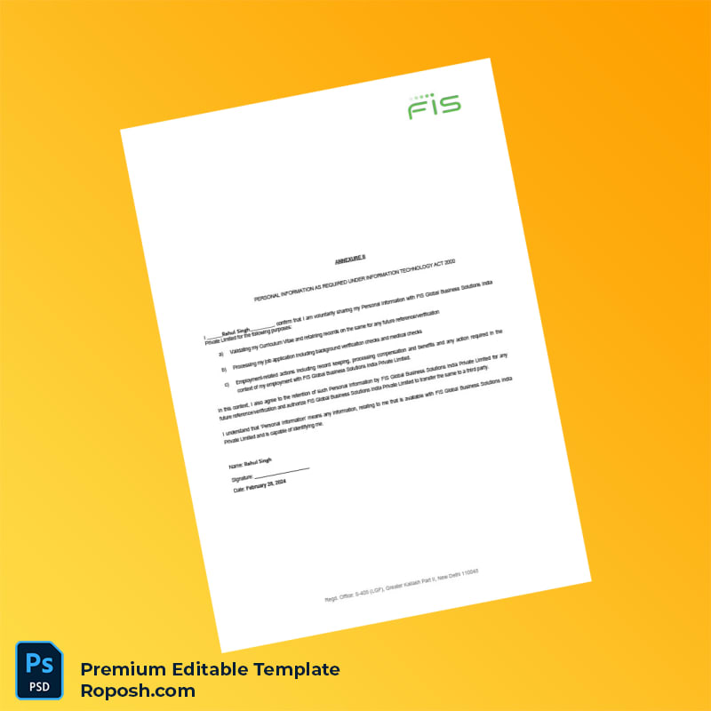 Customizable India FIS Global Business Solutions Employment Verification Letter Word & PDF Template 3 page Customizable India FIS Global Business Solutions Employment Verification Letter Word & PDF Template 3 page