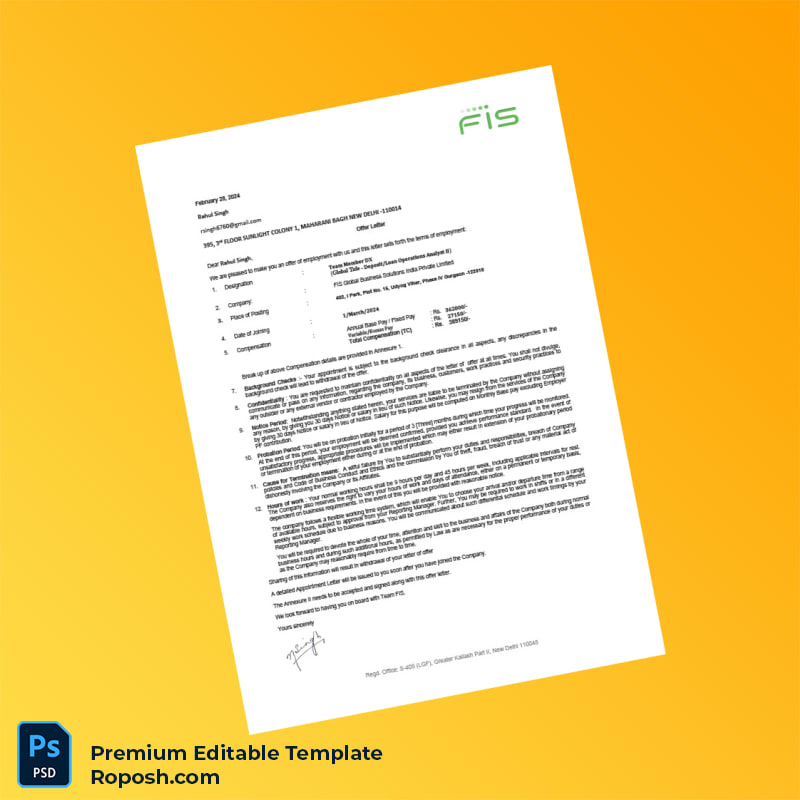 Customizable India FIS Global Business Solutions Employment Verification Letter Word & PDF Template 3 page Customizable India FIS Global Business Solutions Employment Verification Letter Word & PDF Template 3 page