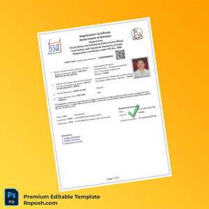 India FSSAI Business Registration Certificate Editable Word & PDF Template 5 page