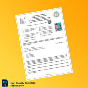 India FSSAI Editable Registration Certificate Template in Word and PDF formats 4 page India FSSAI Editable Registration Certificate Template in Word and PDF formats 4 page