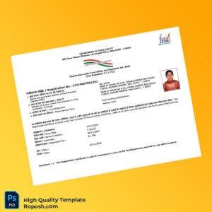 India FSSAI Registration Certificate Template in Word and PDF formats India FSSAI Registration Certificate Template in Word and PDF formats