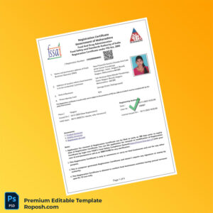 Customizable India Food Safety and Standards Authority Business Registration Certificate Editable Word & PDF Template 4 page
