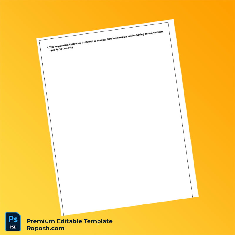 India Food Safety and Standards Authority Registration Certificate Editable Word & PDF Template 5 page India Food Safety and Standards Authority Registration Certificate Editable Word & PDF Template 5 page