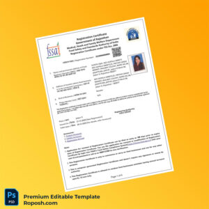 Customizable India Food Safety and Standards Authority of India Business Registration Certificate Editable Word & PDF Template 4 page