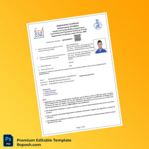India Food Safety and Standards Authority of India Registration Certificate Editable Word & PDF Template 4 page