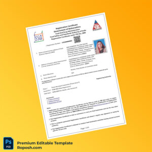 Customizable India Food and Drug Administration Business Registration Certificate Editable Word & PDF Template 4 page Customizable India Food and Drug Administration Business Registration Certificate Editable Word & PDF Template 4 page