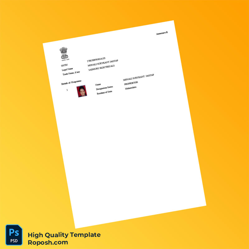 India GST Registration Certificate Template in Word and PDF formats 3 page India GST Registration Certificate Template in Word and PDF formats 3 page