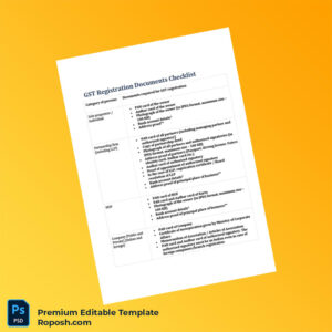 Customizable India GST Registration Document Checklist Editable Word & PDF Template 2 page Customizable India GST Registration Document Checklist Editable Word & PDF Template 2 page