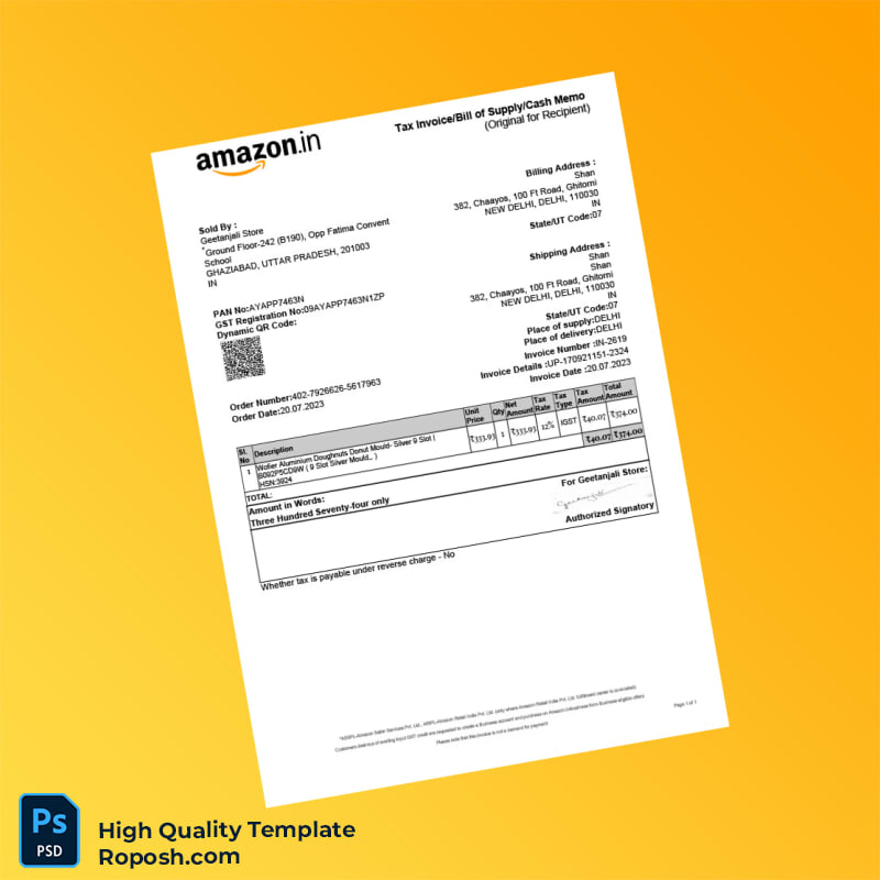 India Geetanjali Store Invoice Template in Word and PDF formats India Geetanjali Store Invoice Template in Word and PDF formats