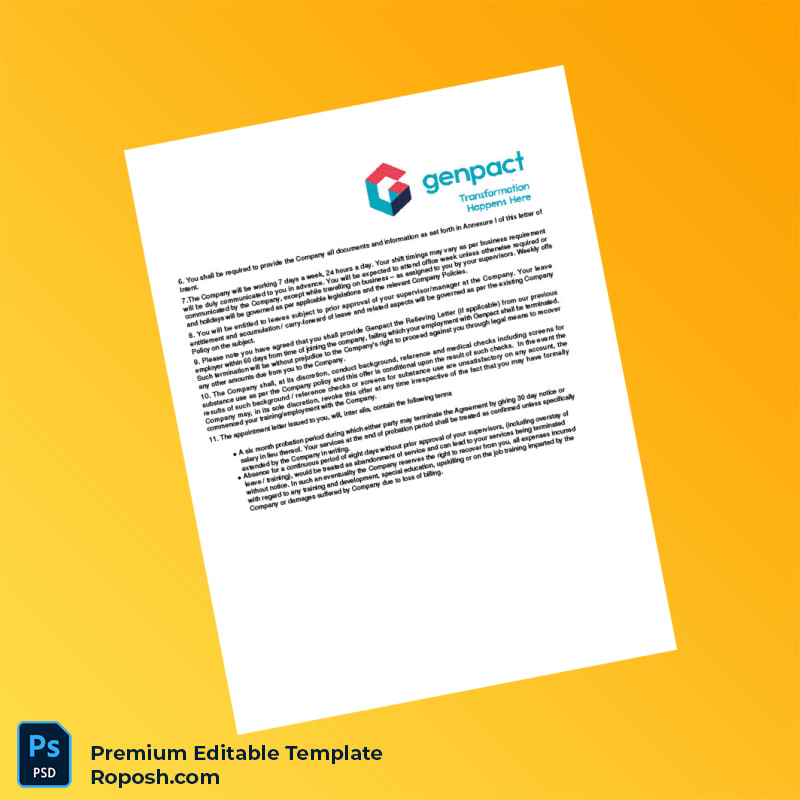 Customizable India Genpact Employment Verification Letter Word & PDF Template 7 page Customizable India Genpact Employment Verification Letter Word & PDF Template 7 page