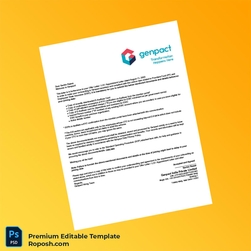Customizable India Genpact Employment Verification Letter Word & PDF Template 7 page Customizable India Genpact Employment Verification Letter Word & PDF Template 7 page