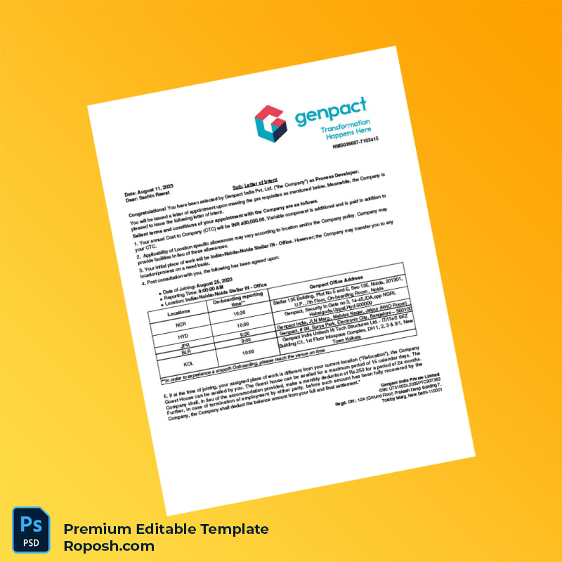 Customizable India Genpact Employment Verification Letter Word & PDF Template 7 page Customizable India Genpact Employment Verification Letter Word & PDF Template 7 page