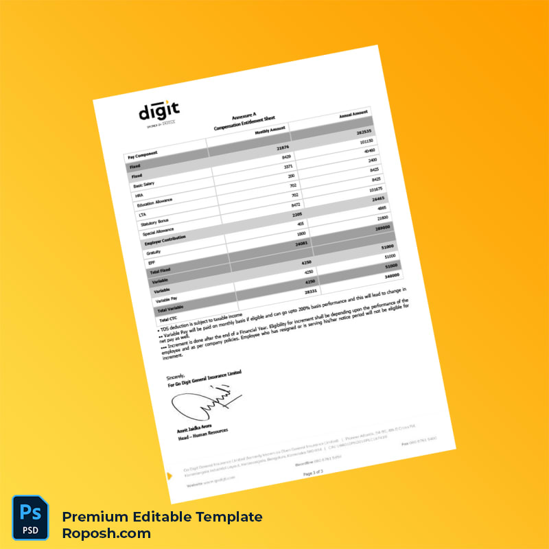 Customizable India Go Digit General Insurance Limited Employment Verification Letter Word & PDF Template 3 page Customizable India Go Digit General Insurance Limited Employment Verification Letter Word & PDF Template 3 page