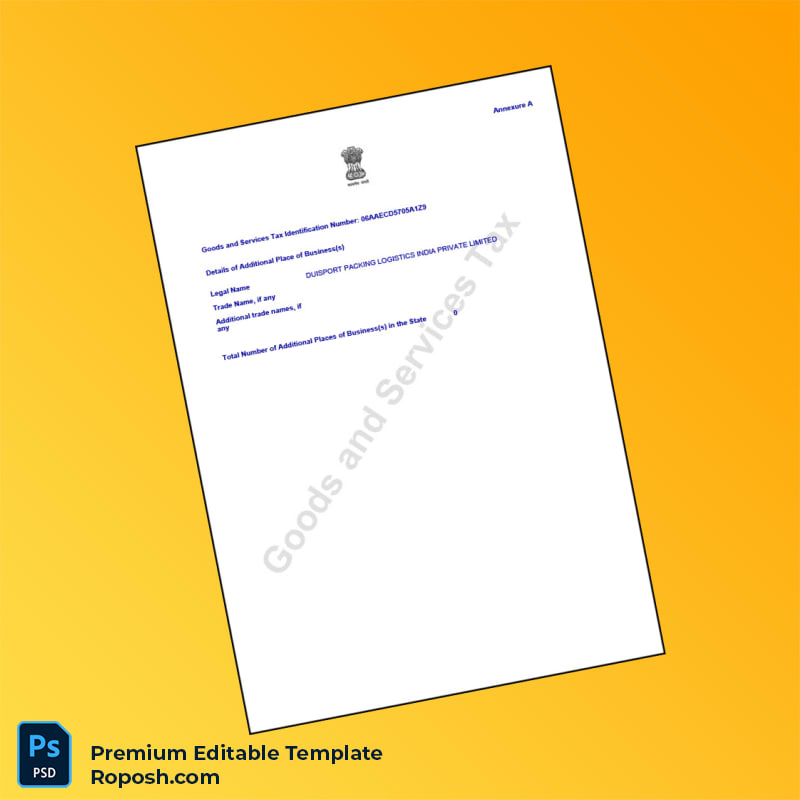 Customizable India Goods and Services Tax Registration Certificate Editable Word & PDF Template 3 page Customizable India Goods and Services Tax Registration Certificate Editable Word & PDF Template 3 page