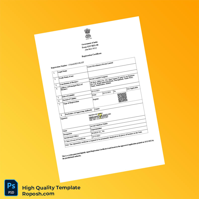 India Government Business Registration Certificate Template in Word and PDF formats 3 page India Government Business Registration Certificate Template in Word and PDF formats 3 page