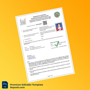 Customizable India Government of Andhra Pradesh Registration Certificate Editable Word & PDF Template 4 page