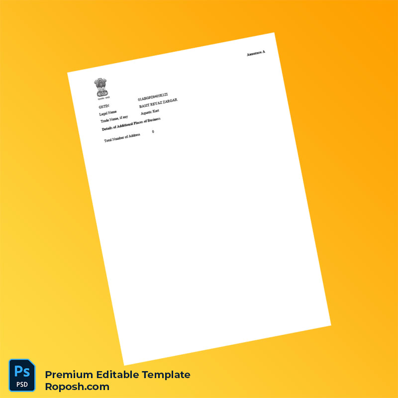 Customizable India Government of Jammu and Kashmir GST Registration Certificate Editable Word & PDF Template 3 page Customizable India Government of Jammu and Kashmir GST Registration Certificate Editable Word & PDF Template 3 page